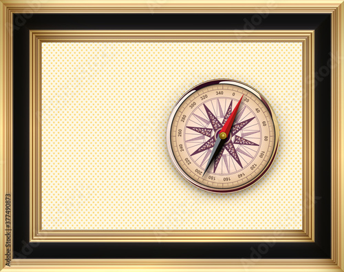 Frame with vintage gold compass inside with copy space, vector business background design.