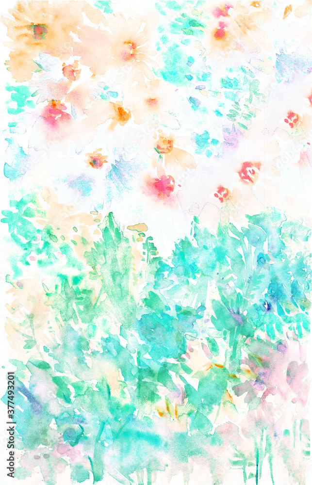Hand drawn watercolor flowers.