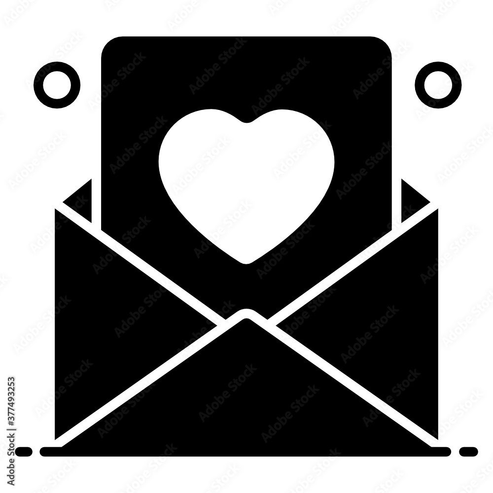 
Heart on letter with envelope denoting love letter icon
