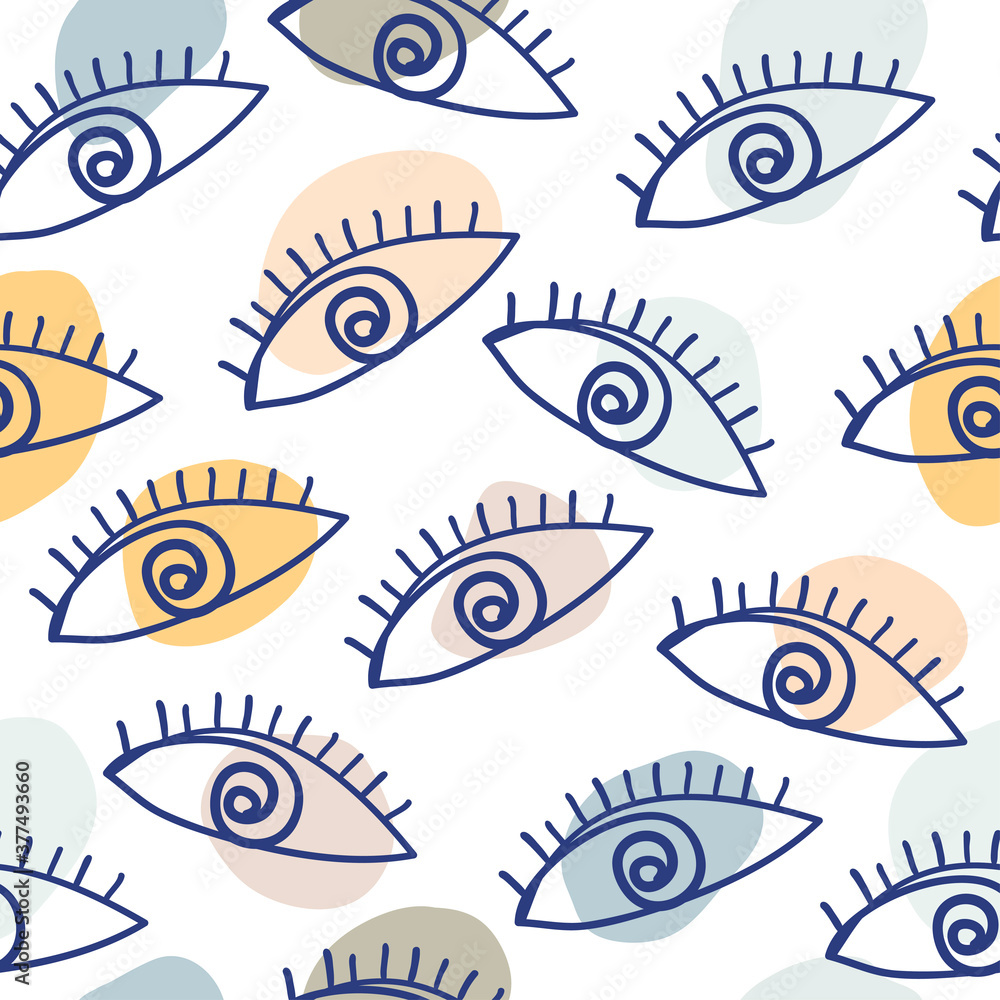 Abstract seamless pattern with eyes. Modern contemporary design, doodle shapes