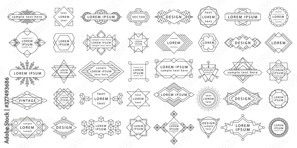 Geometric logos set. Futuristic line shapes. Vector set of outline emblems and badges - abstract linear hipster logo templates. Vector set of line geometric hipster symbols for logotype design.