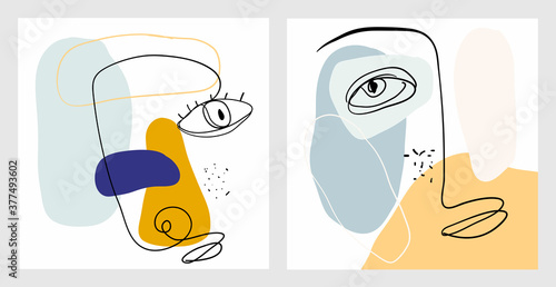 Abstract art line set with portraits, posters, wall art, backgrounds, doodle shapes, minimalist design, contemporary artwork
