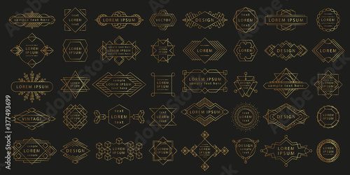 Set of geometric gold logos. Futuristic line shapes. Vector set of outline emblems and badges - abstract linear hipster logo templates. Luxury logos templates set.