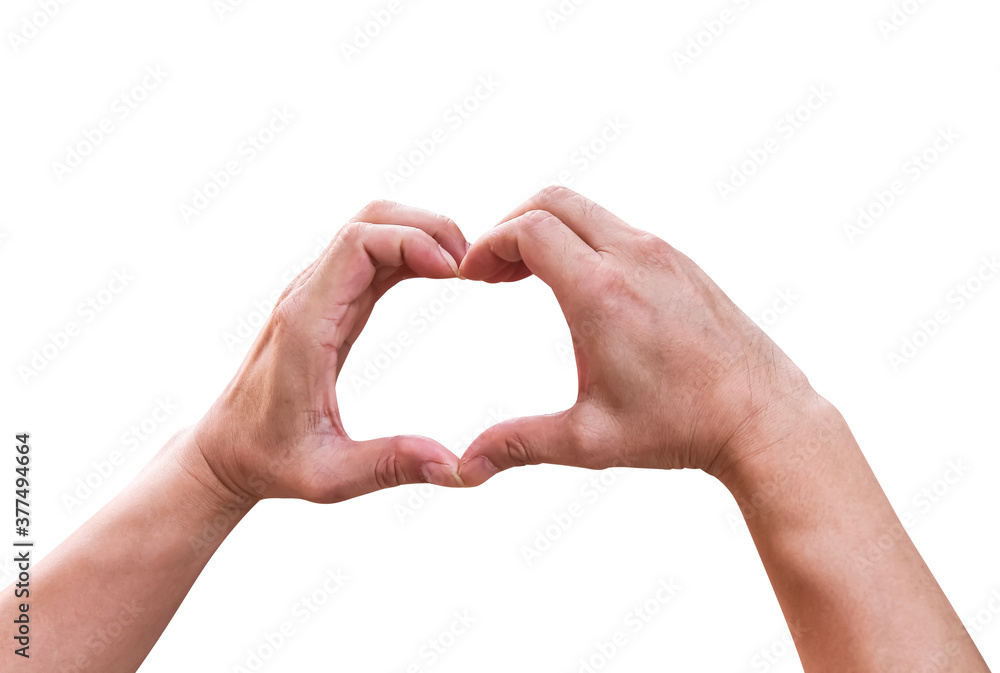 Obraz premium Asian man hands making heart shape isolated on white background clipping path , Father's Day or Valentine day concept