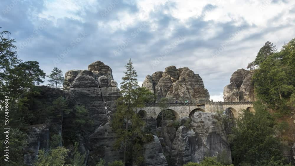 Timelapse - Early morning light on the famous Bastei mountain, Saxony, Germany Timelapse - Early morning light on the famous Bastei mountain, Saxony, Germany