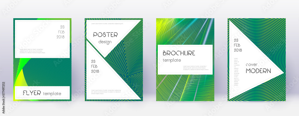 Stylish brochure design template set. Green abstra