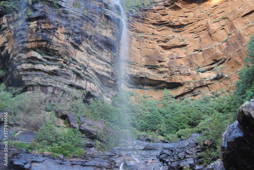 Hiking near waterfalls in Wentworth Falls in Blue Mountains national park, Australia