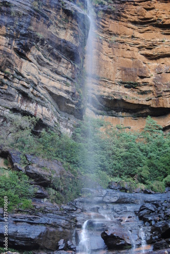 Hiking near waterfalls in Wentworth Falls in Blue Mountains national park  Australia