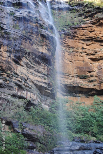 Hiking near waterfalls in Wentworth Falls in Blue Mountains national park  Australia