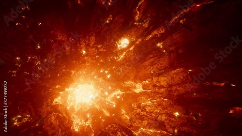 The fire lake tunnel leading to hell, evil human beings burned by flames falling into the hell, human beings judged