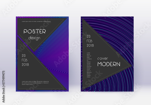 Black cover design template set. Neon abstract lin