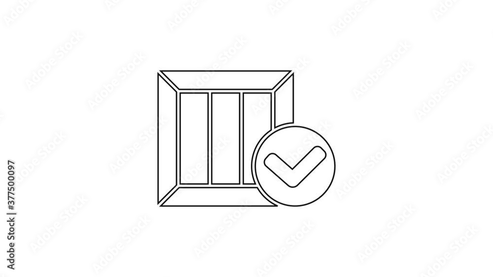 Black line Wooden box with check mark icon isolated on white background ...