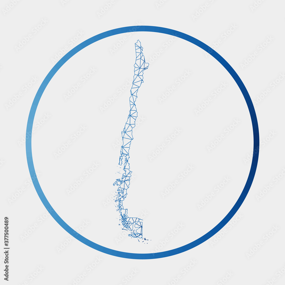 Chile icon. Network map of the country. Round Chile sign with gradient ring. Technology, internet, network, telecommunication concept. Vector illustration. Chile icon. Network map of the country. Round Chile sign with gradient ring. Technology, internet, network, telecommunication concept. Vector illustration.