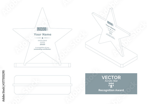 Star trophy Vector Template, Business Distinction Award, Corporate Recognition Award, Employee Acrylic awards