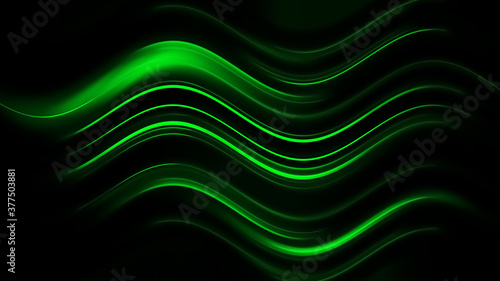 Glowing blurred light stripes in motion over on abstract background. Green rays. Led Light. Future tech. Shine dynamic scene. Neon flare. Magic moving fast lines. Glowing wallpaper.