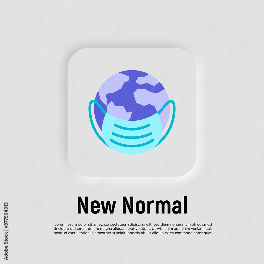 New normal: planet Earth in surgical mask thin line icon. Global infection of Covid-19. Vector illustration. New normal: planet Earth in surgical mask thin line icon. Global infection of Covid-19. Vector illustration.