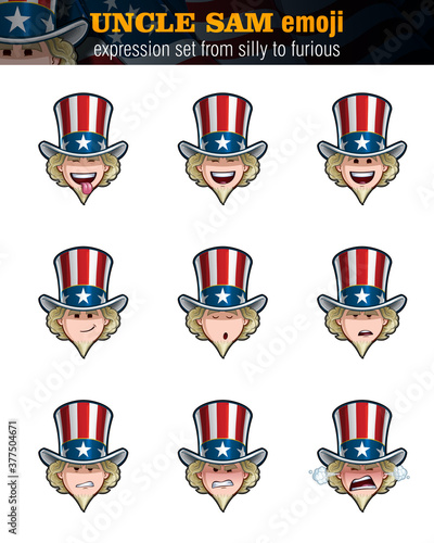 Uncle Sam Emoji - Expression Set from Silly to Furious