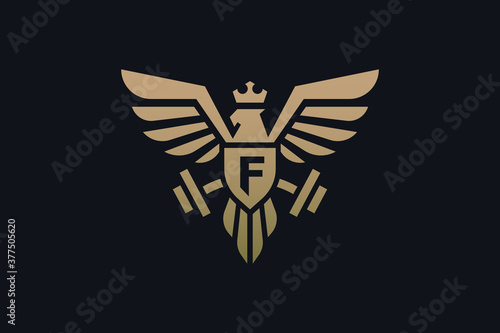 Strong Eagle and gym fitness logo design.