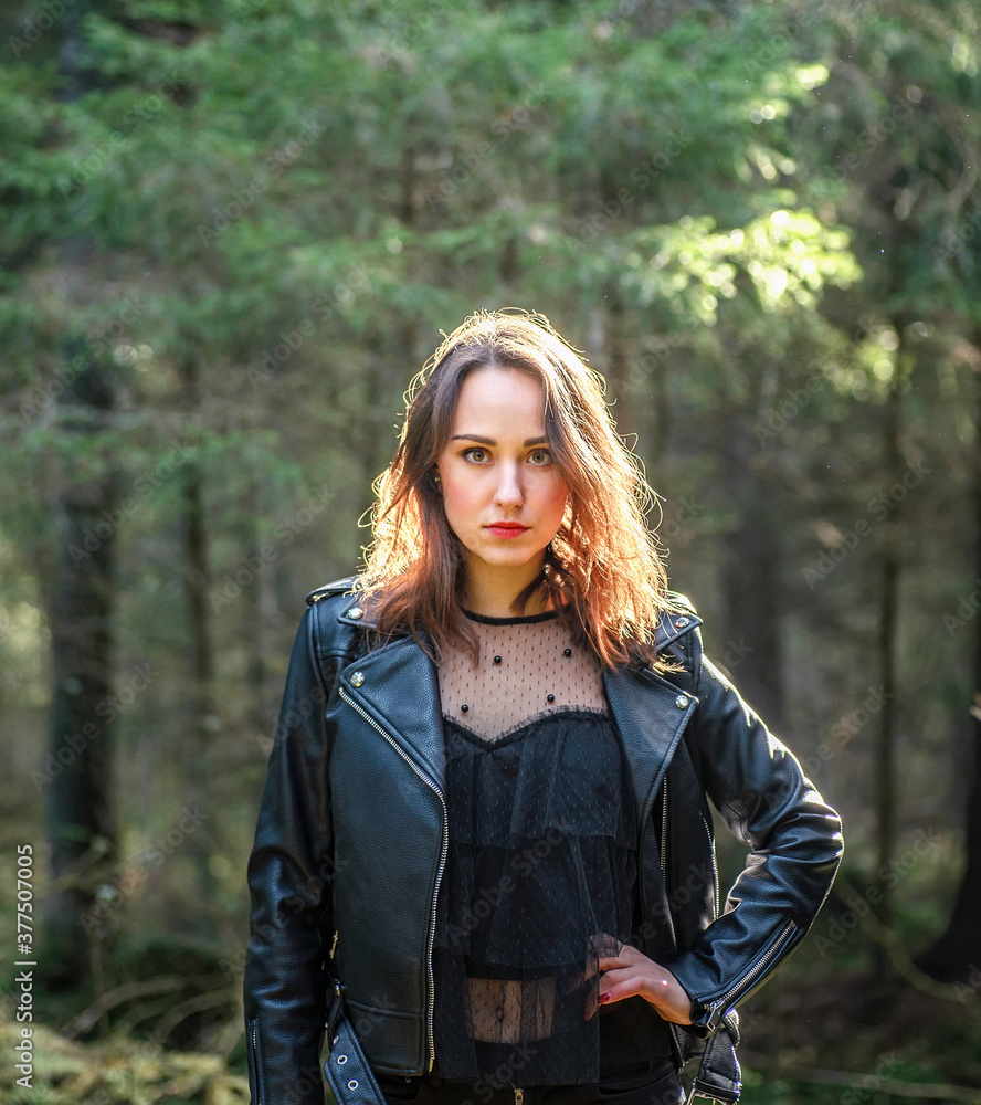 Outdoor fashion photo of young beautiful lady in a birch forest. Outdoor fashion photo of young beautiful lady in a birch forest.