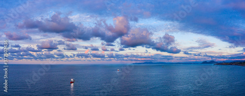 Fishing boat fishing in the Cantabrian Sea between Cerdigo and Castro Urdiales. Cantabria, Spain, Europe