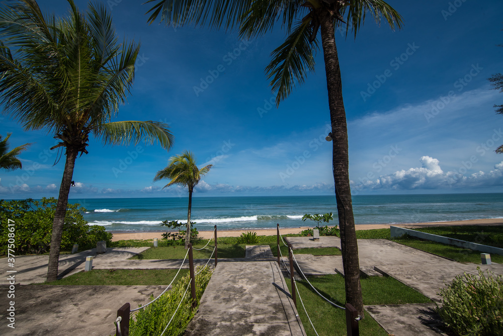 Blue sky with white sand and palm beach Blue sky with white sand and palm beach