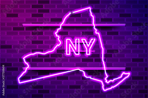 New York US state glowing purple neon lamp sign