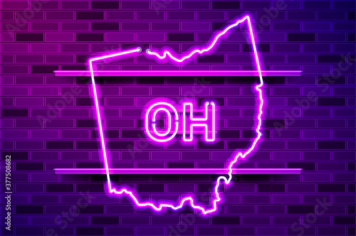 Ohio US state glowing purple neon lamp sign