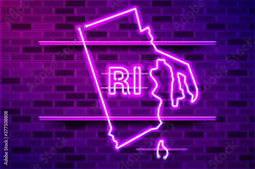 Rhode Island US state glowing purple neon lamp sign
