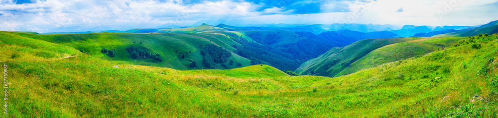 Mountain meadows covered with lush grass