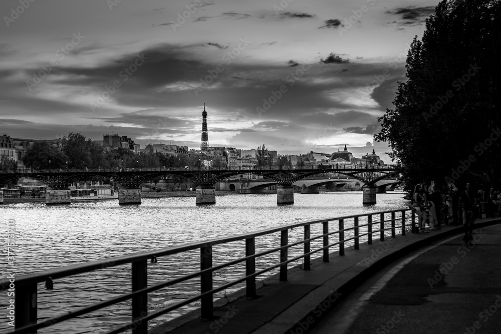 Paris by the river Seine at night