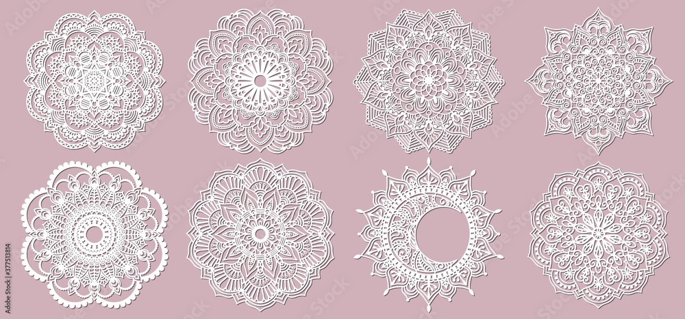 registration of the decorative surfaces. Abstract mandala, panels. Vector illustration of a laser cutting. Plotter cutting and screen printing.