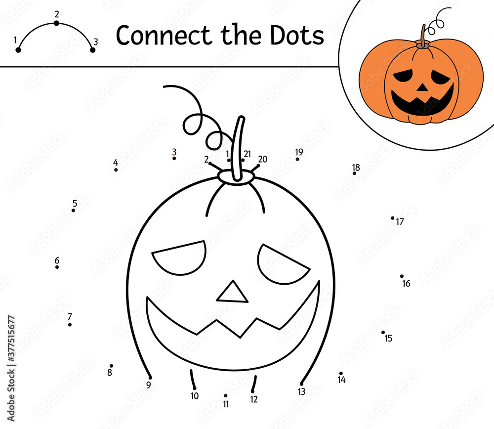 Vector Halloween Dot to dot And Color Activity With Cute Pumpkin