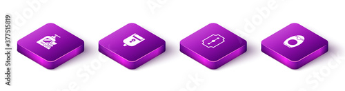 Set Isometric Shaving gel foam and brush, Electric razor blade for men, Blade and Bottle of shampoo icon. Vector.