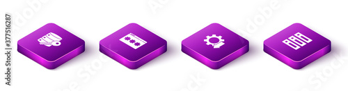 Set Isometric Server security with key, Password protection, Cost reduction and Server, Data, Web Hosting icon. Vector.