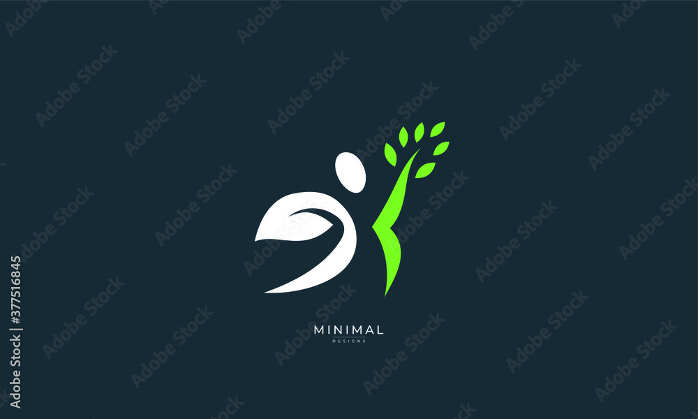 Alphabet letter K in the shape of a healthy person with leaves Alphabet letter K in the shape of a healthy person with leaves