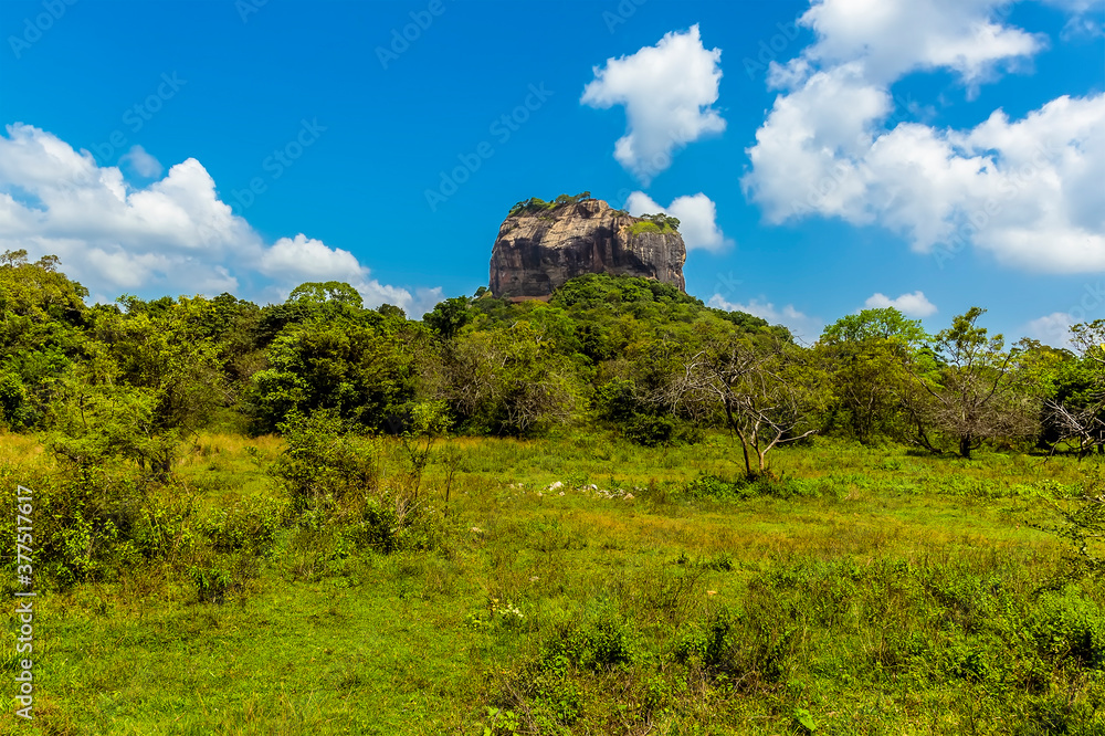 The view of the western side of the rock fortress of Sigiriya in Sri Lanka