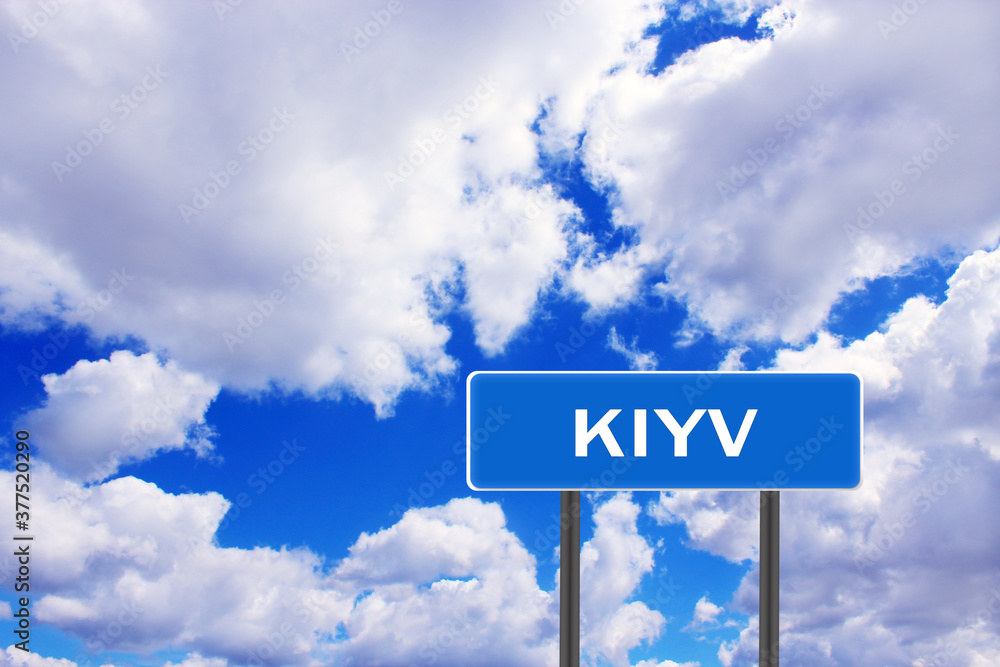 Sign with inscription Kyiv with view of sky Sign with inscription Kyiv with view of sky