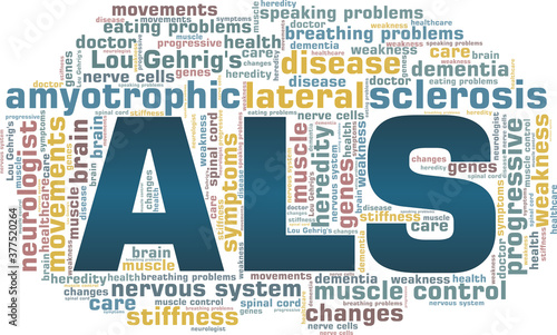 Amyotrophic lateral sclerosis - ALS - Lou Gehrig's disease vector illustration word cloud isolated on a white background.