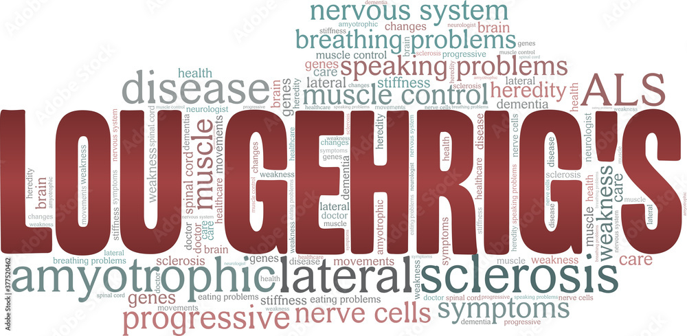 Amyotrophic lateral sclerosis - ALS - Lou Gehrig's disease vector illustration word cloud isolated on a white background.