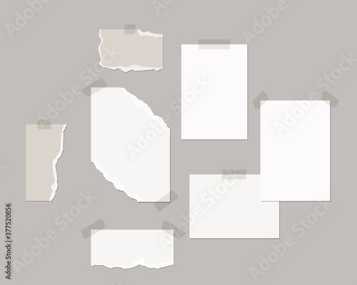 Mood board mockup template. Empty sheets of white paper on the wall with shadow overlay. Mockup vector isolated. Template design. Realistic vector illustration.