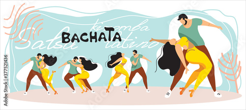 set of vector pictures with dancers. people dance bachata, latin dances. sexy couple dancing sensually.