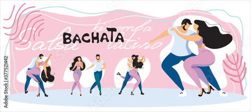 set of vector pictures with dancers. people dance bachata, latin dances. sexy couple dancing sensually.