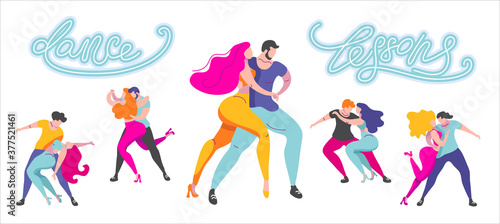 set of vector pictures with dancers. people dance bachata, latin dances. sexy couple dancing sensually.