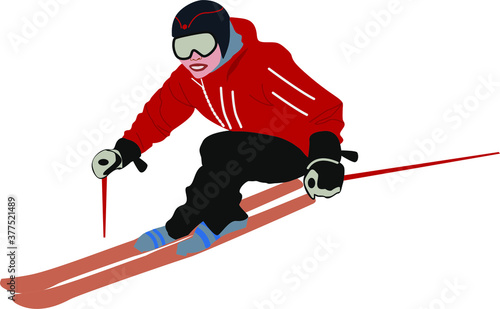 Sportsman skiing on White Background. Vector illustration