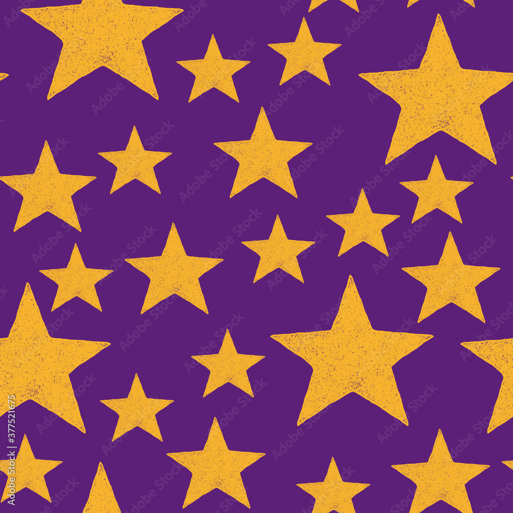 Obraz premium New Year seamless pattern with orange stars on a purple background