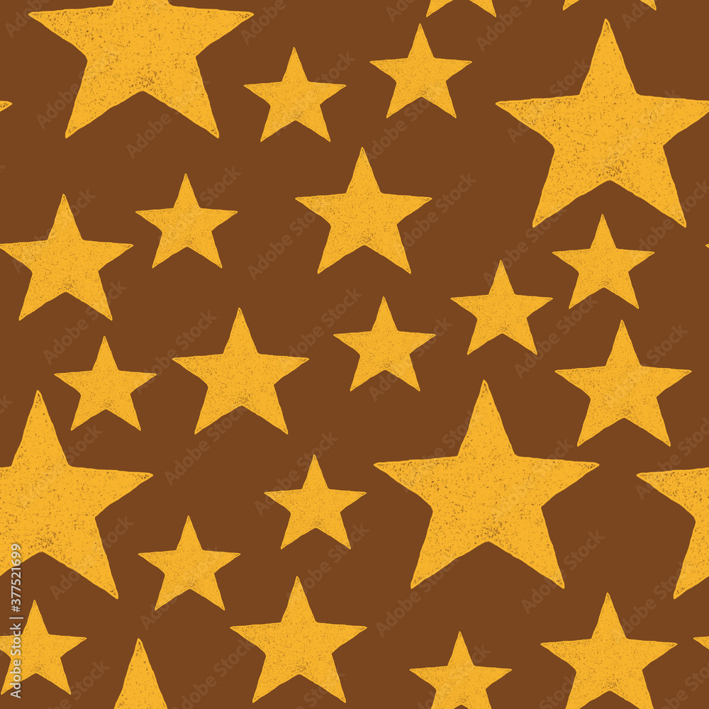 New Year seamless pattern with orange stars on a brown background New Year seamless pattern with orange stars on a brown background