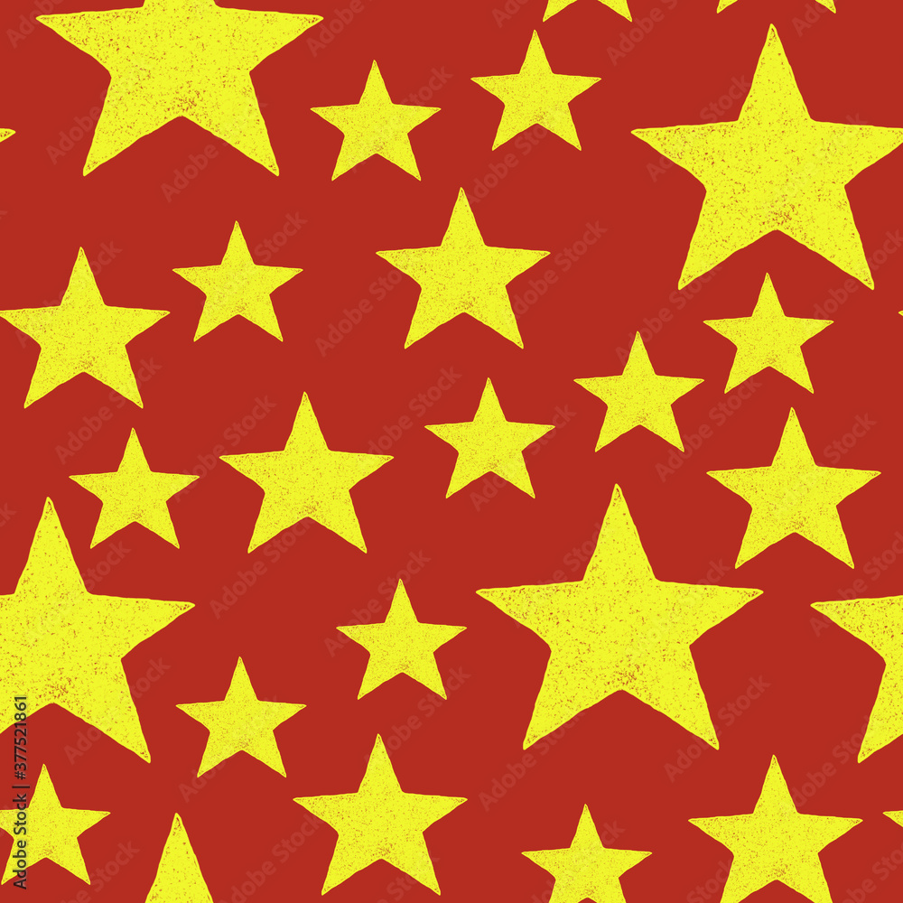 New Year seamless pattern with yellow stars on a red background New Year seamless pattern with yellow stars on a red background