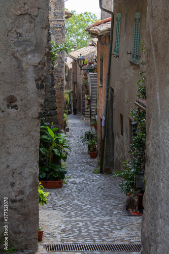 The alley in the Middle Ages village ,a narrow passageway between buildings was built in the 15th century. © Raksanstudio