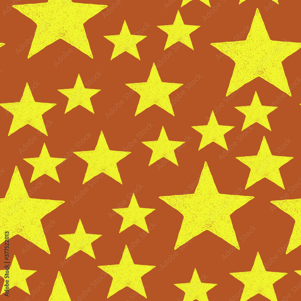 New Year seamless pattern with yellow stars on an orange background New Year seamless pattern with yellow stars on an orange background