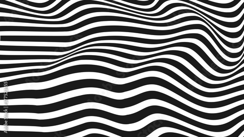 Distorted wave monochrome texture. Abstract dynamical rippled surface. Vector stripe deformation background.